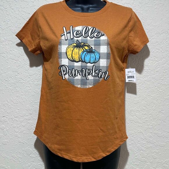 NEW Women's Size Small "Hello Pumpkin" Adiva Thanksgiving Shirt Copper Plaid - Picture 2 of 7
